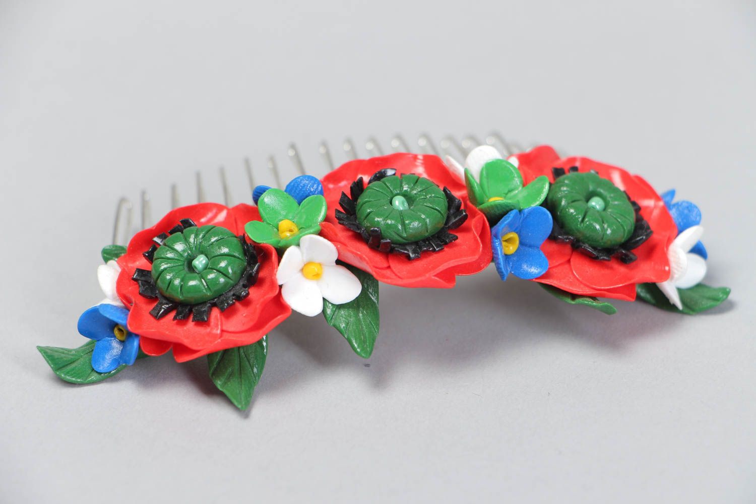 Handmade hair comb accessory made of polymer clay colorful jewelry for hair photo 3