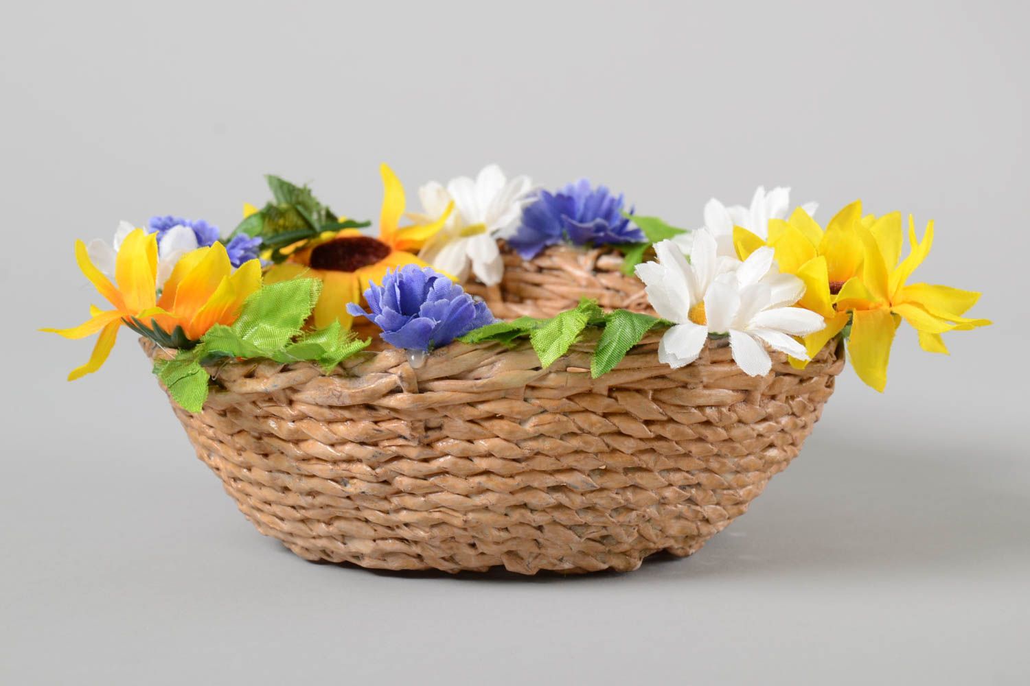 Handgemachter Korb geflochten handmade Deko mit Blumen Geschenk für Frau foto 3