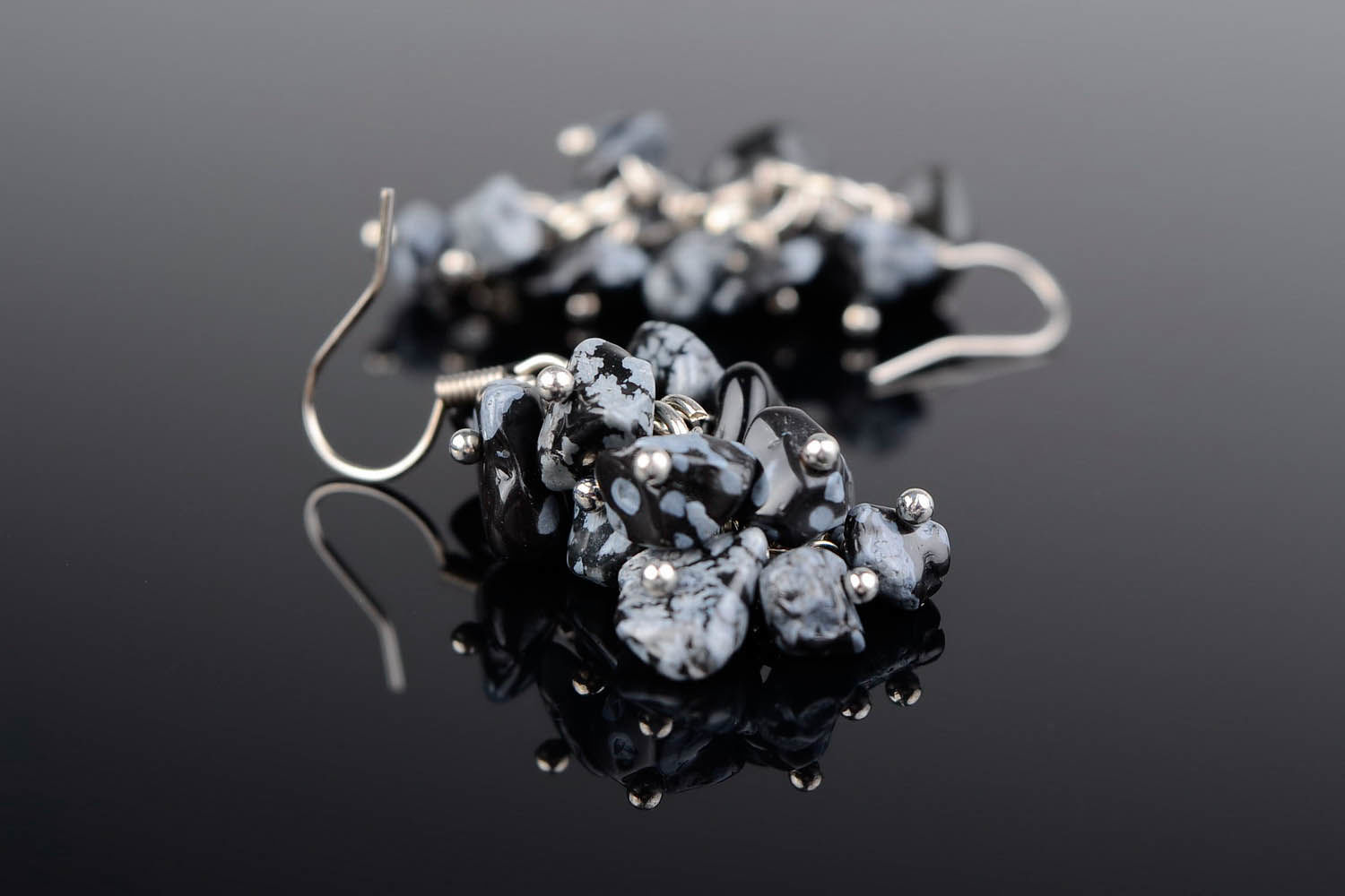 Earrings with snowy obsidian photo 2