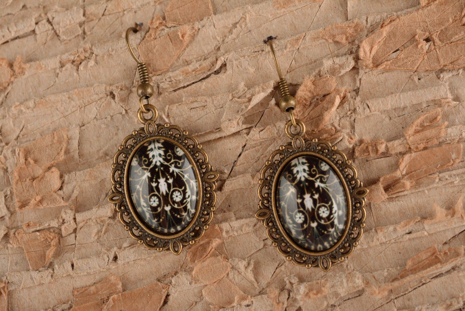 Oval black earrings beautiful glass earrings handmade elegant jewelry photo 1
