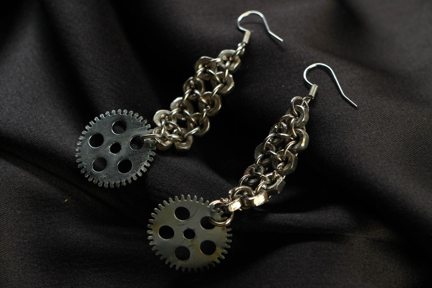 Designer metal earrings in steampunk and techno style photo 1