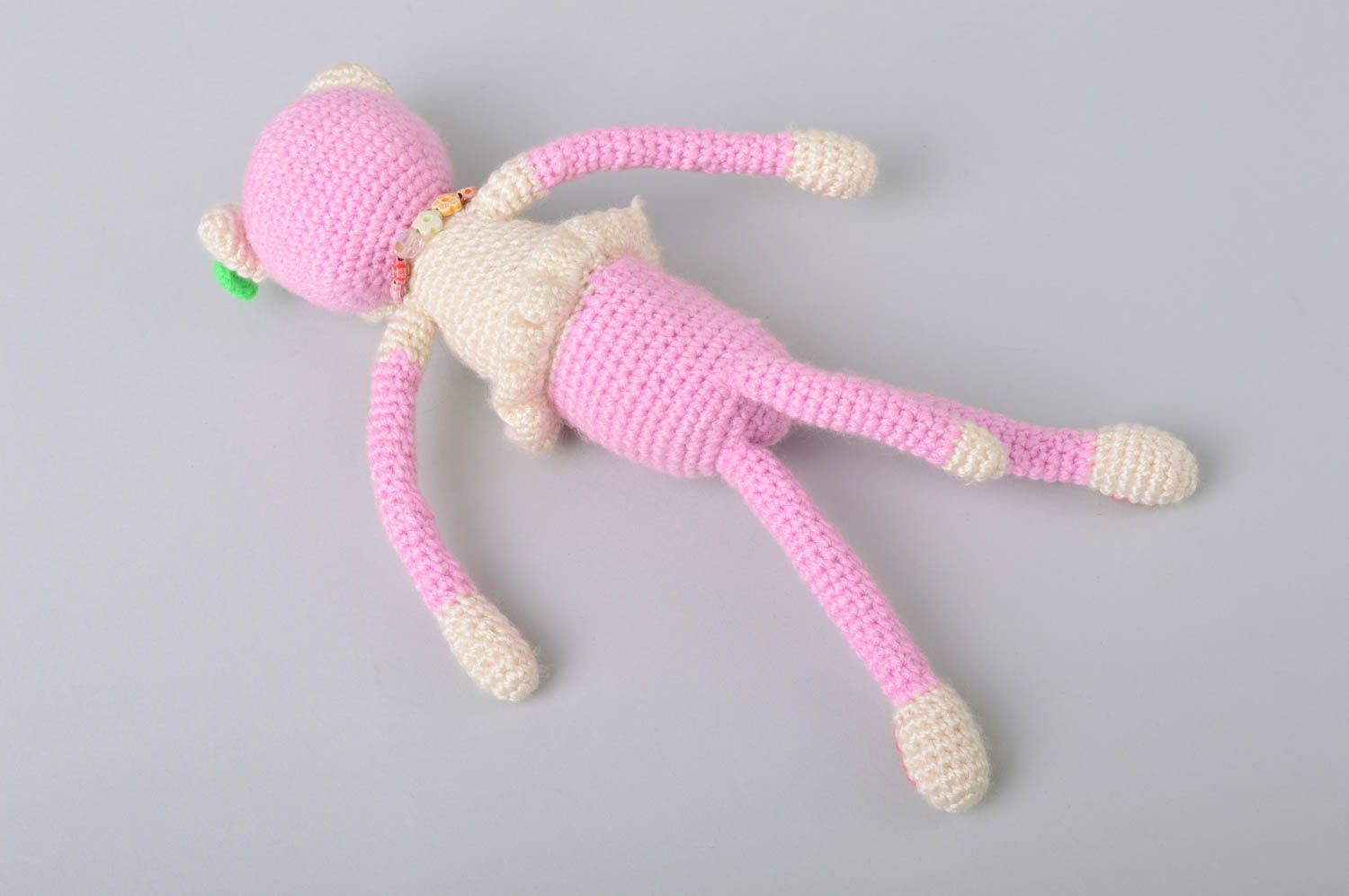 Peluche tricotée au crochet chatte rose faite main originale pour enfant photo 5