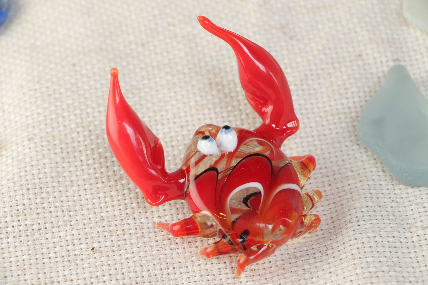 Tiny bright handmade lampwork glass figurine of Crab photo 1