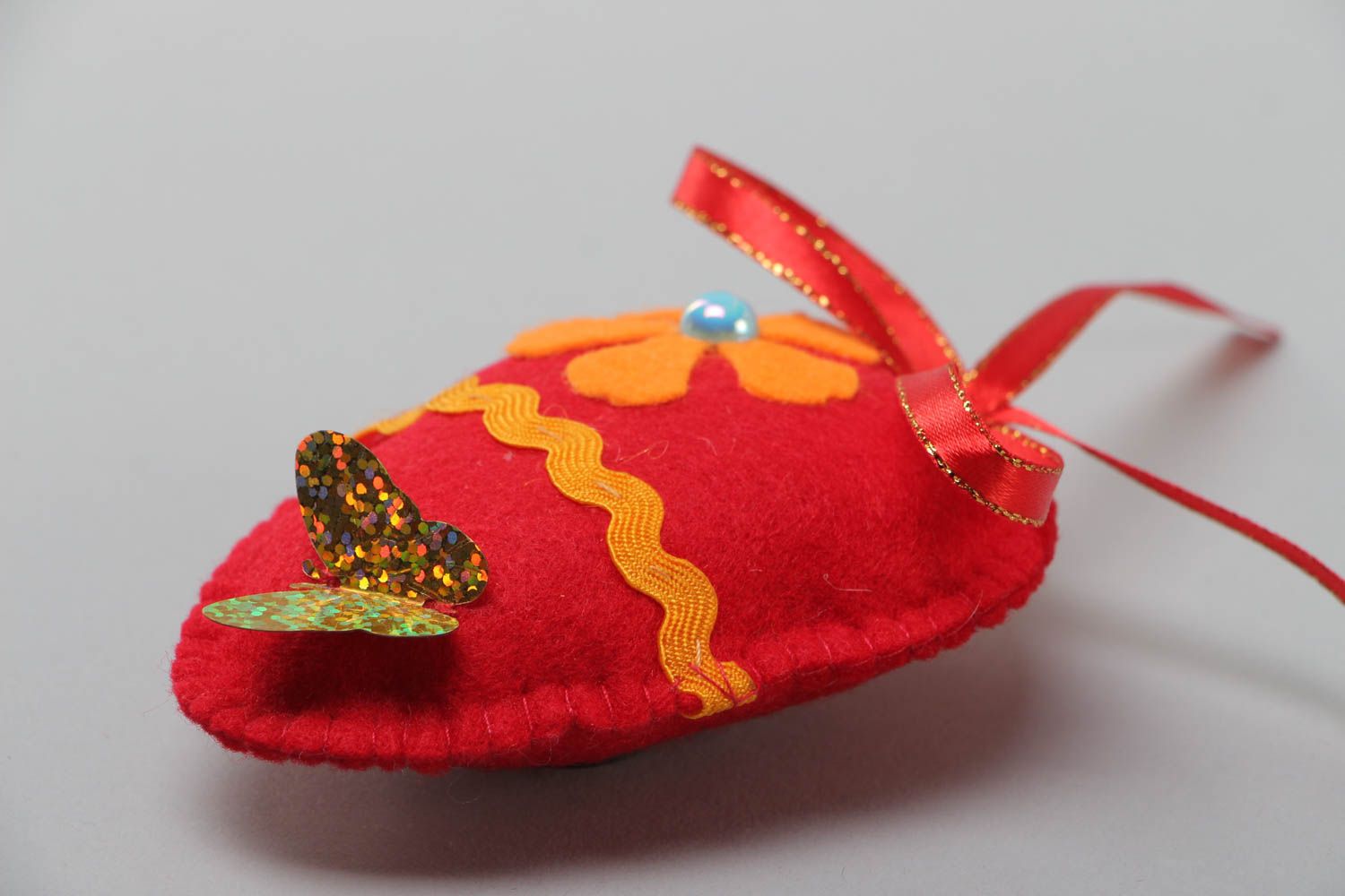Handmade felt textile soft fridge magnet in the shape of red egg photo 3