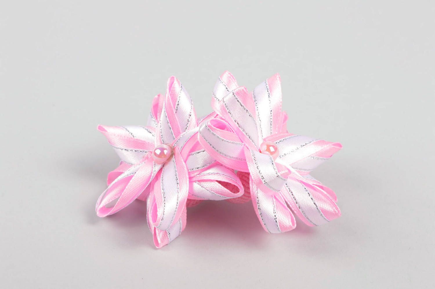 Handmade flower hair clips 2 tender pink hair ties designer accessories photo 2