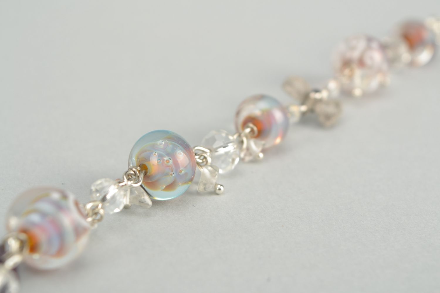 Bracelet with lampwork glass beads Sea Foam photo 5
