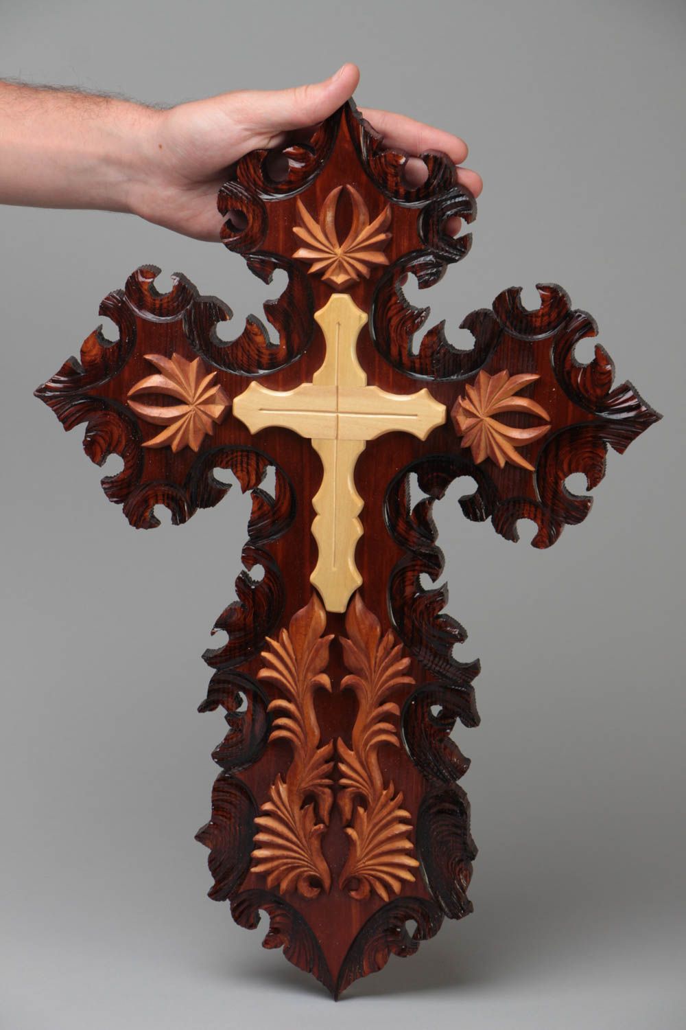 Large beautiful handmade designer carved wooden wall cross gift for believer photo 5