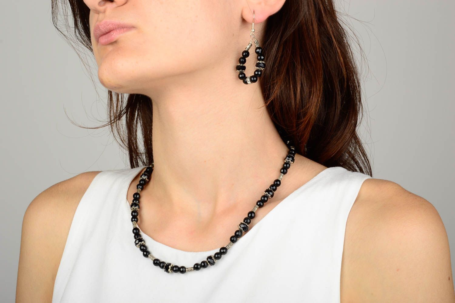 Jewelry set with agate handmade designer necklace feminine cute earrings photo 5