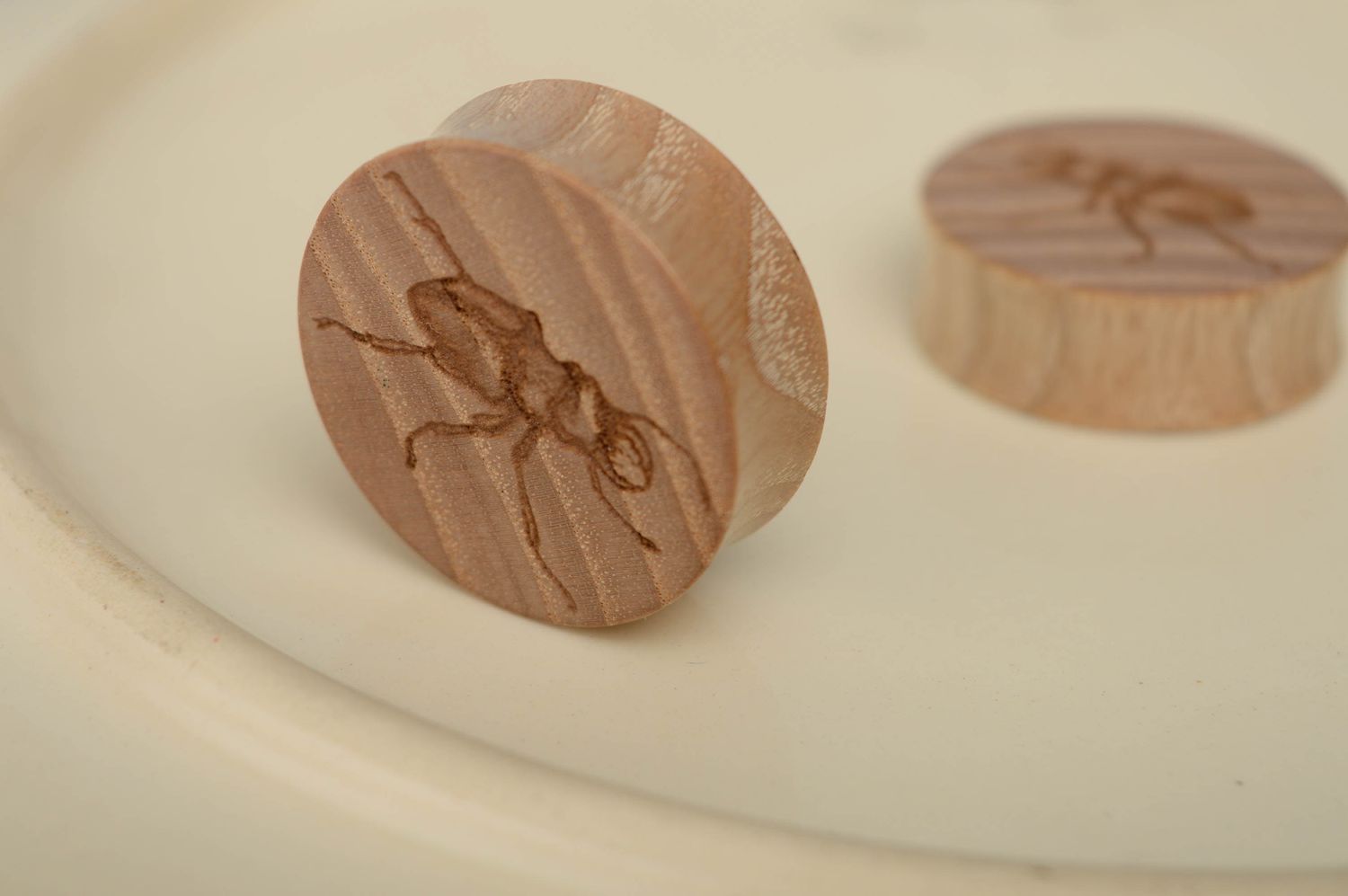 Handmade wooden plug earrings Stag-beetle photo 4