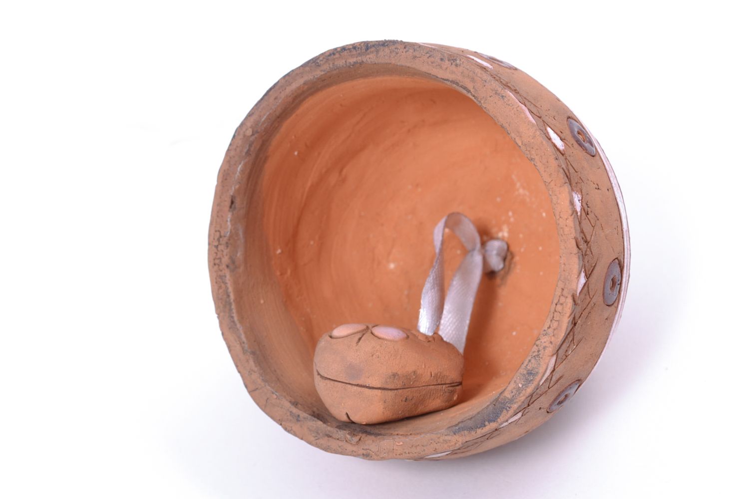 Campanello d'autore in ceramica fatto a mano con raso pendente in argilla
 foto 5