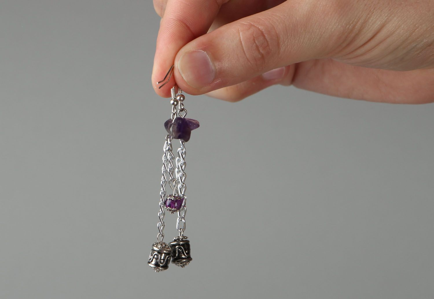 Long earrings with amethyst stone photo 3
