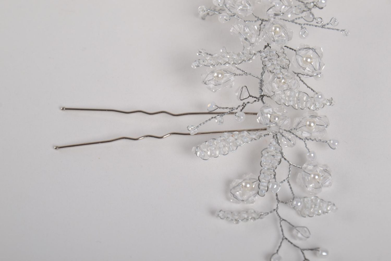Accessoire cheveux mariage fait main blanc métal perles Cadeau pour femme photo 4