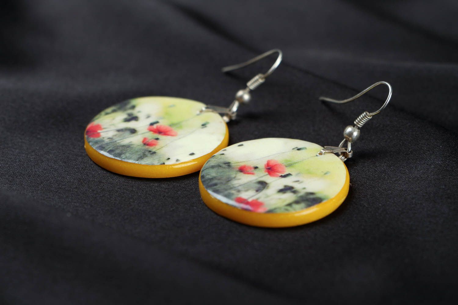 Earrings made of polymer clay Poppy Field photo 2