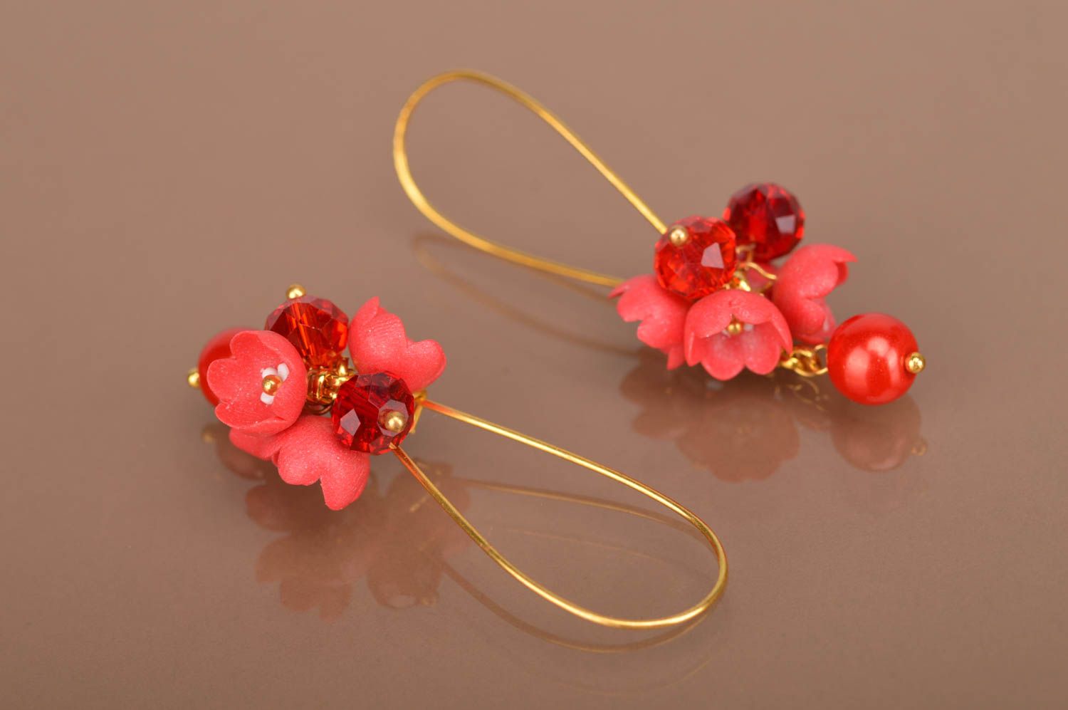 Handmade bright earrings flower accessory made of clay designer jewelry photo 2