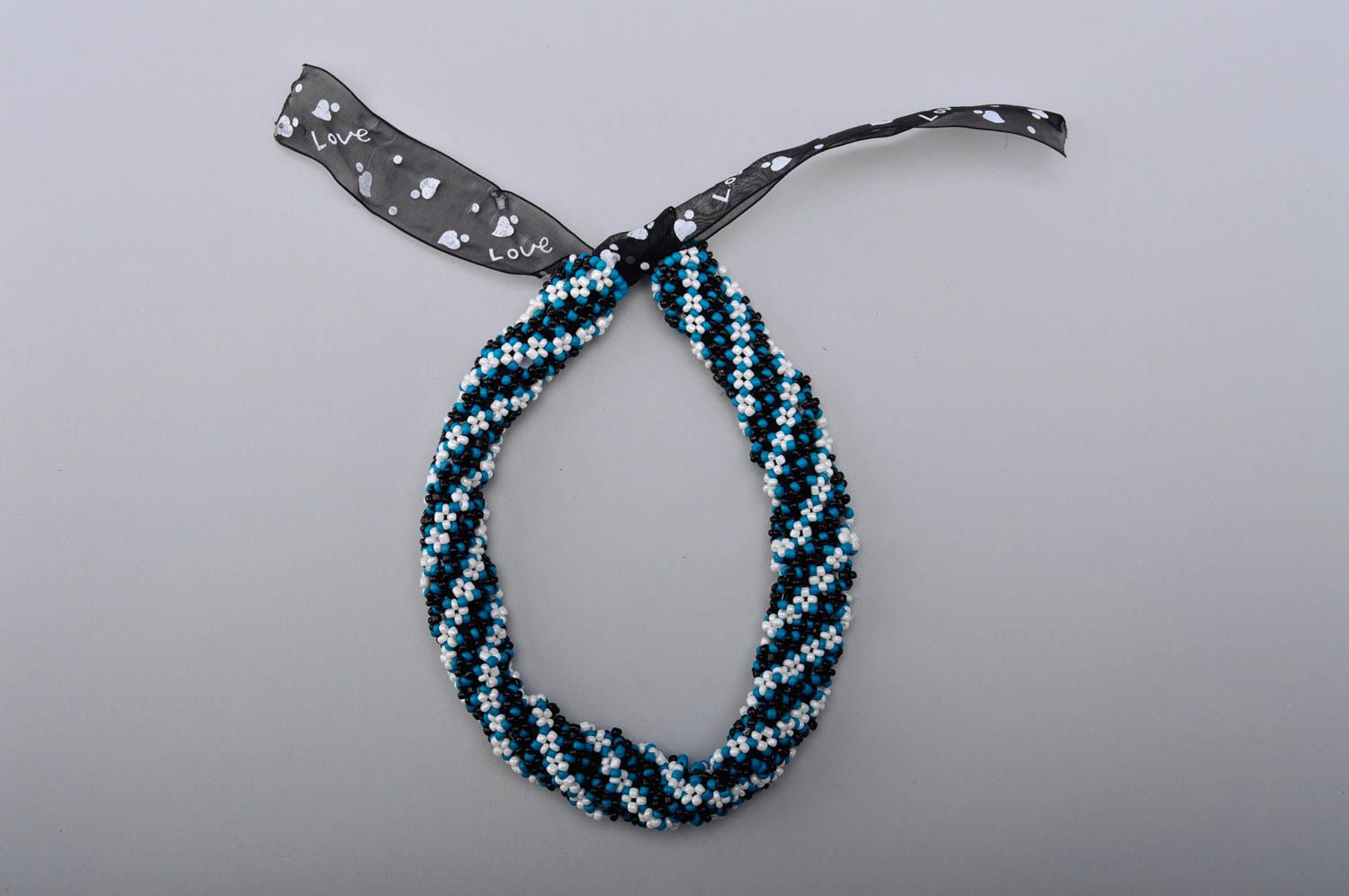 Collier en perles de rocaille Bijou fait main bleu-noir Cadeau pour femme photo 5