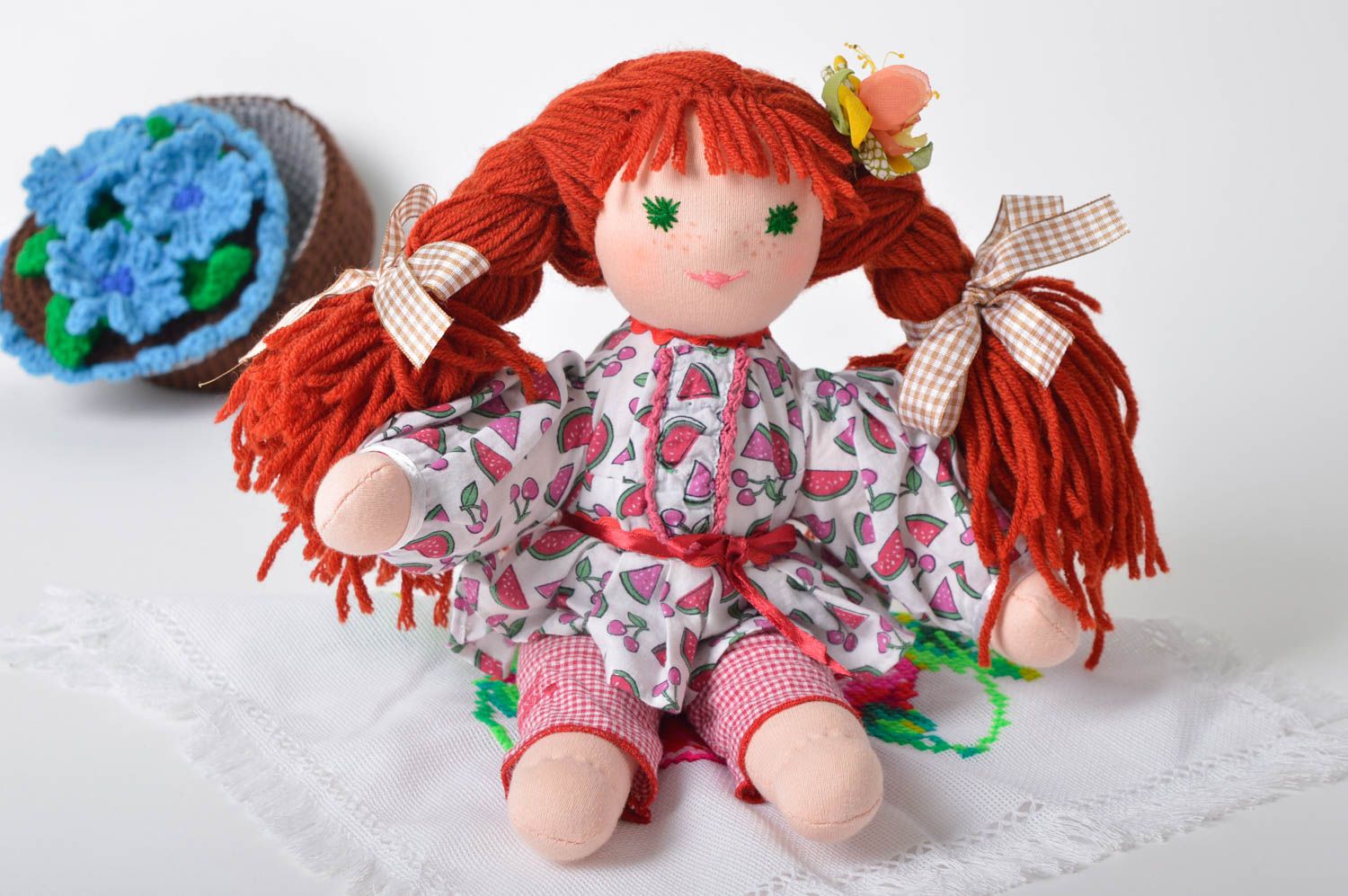 Handmade collectible doll fabric toy for children soft doll nursery decor ideas photo 1