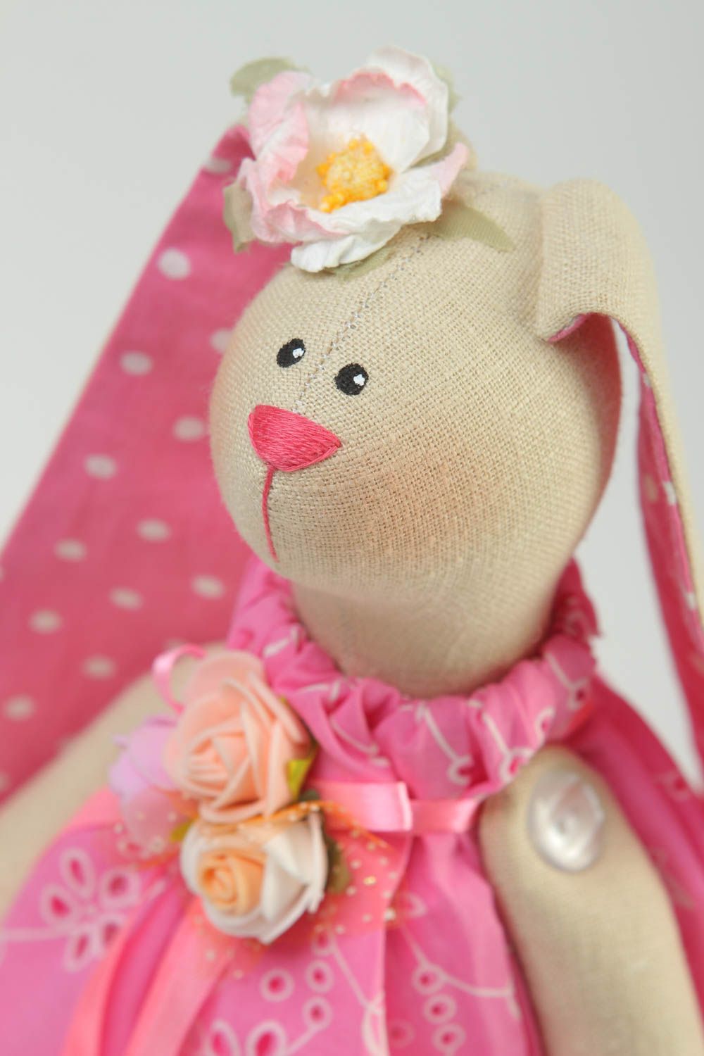 Игрушка ручной работы игрушка зайка в розовом платье оригинальная игрушка  фото 3
