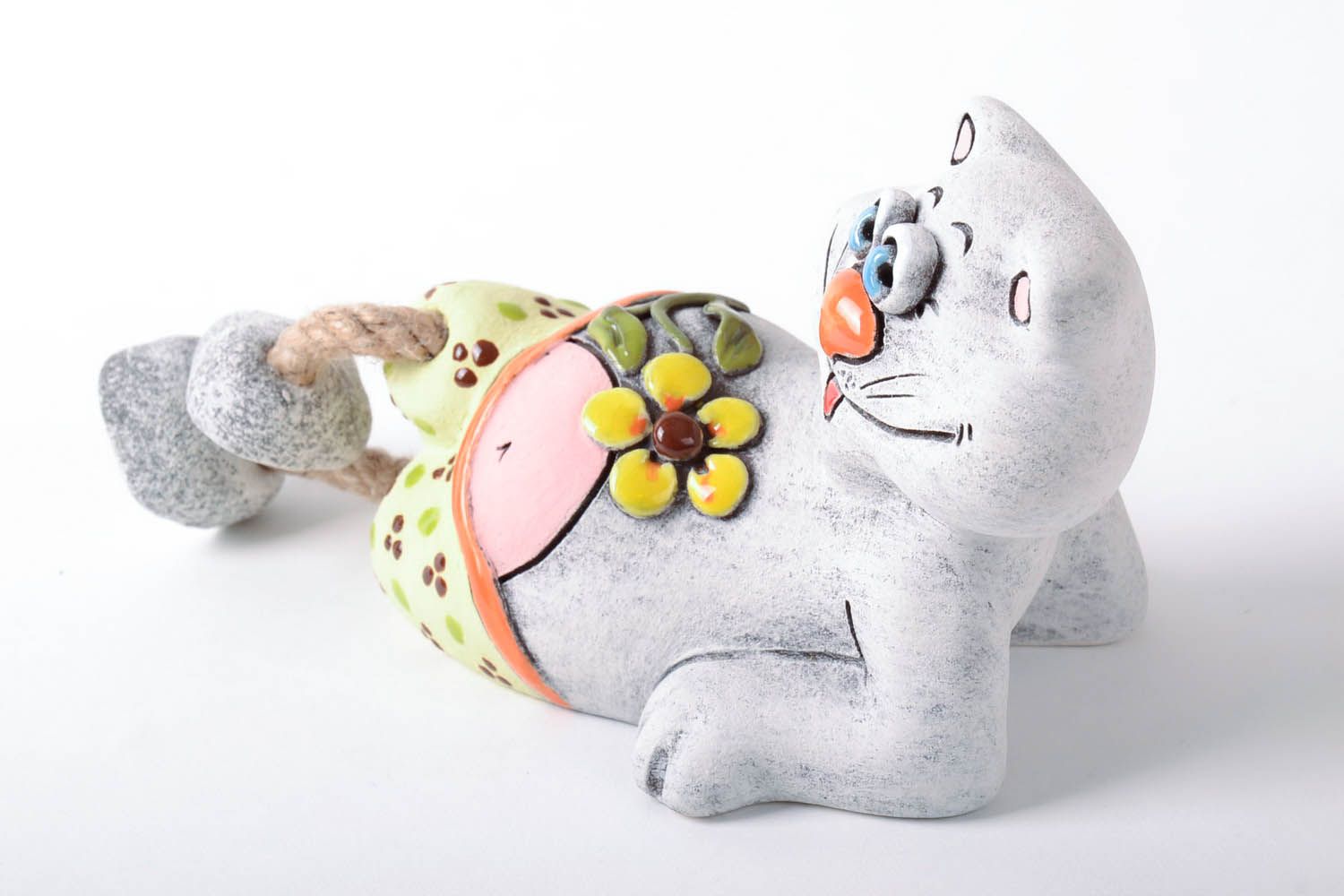 Salvadanaio fatto a mano di argilla gatto in ceramica regalo originale  foto 1