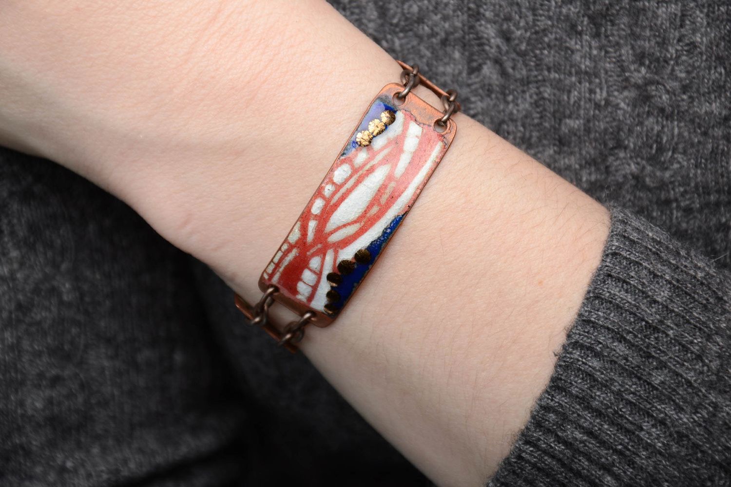 Handgemachtes Armband mit Bemalung aus Kupfer foto 2
