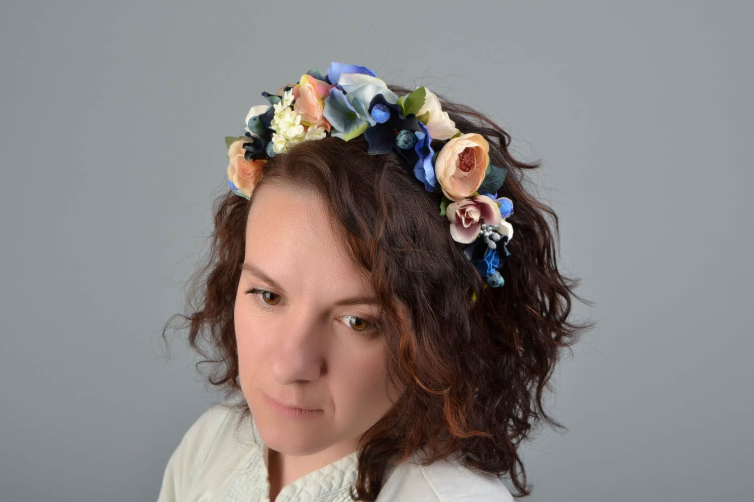 Unusual headband with artificial flowers and berries Blackberry Bouquet photo 2