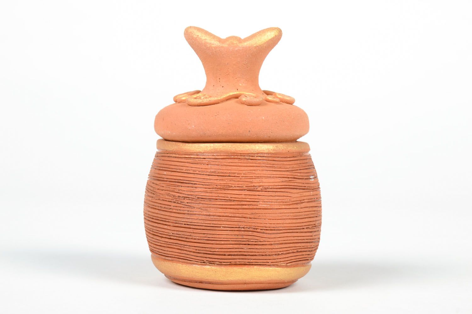 8 oz ceramic jar décor with lid in terracotta color 0,5 lb photo 2