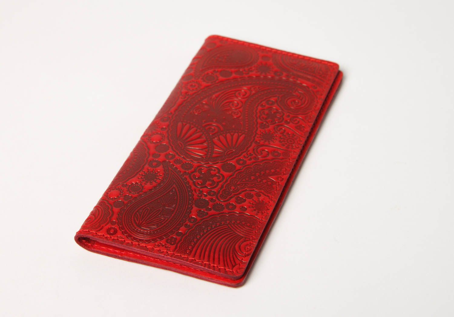 Мужское портмоне хэнд мейд кожаный кошелек красный с узором подарок мужчине фото 2