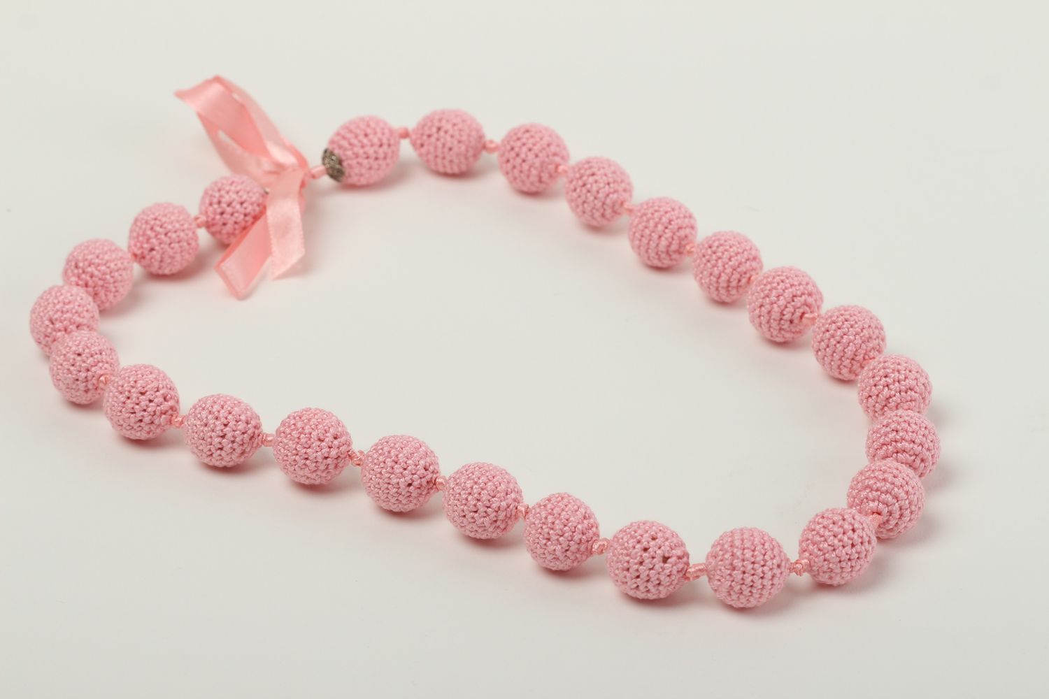 Parure de Bijoux roses faits main tricotés perles de bois 3 pièces Cadeau femme photo 2