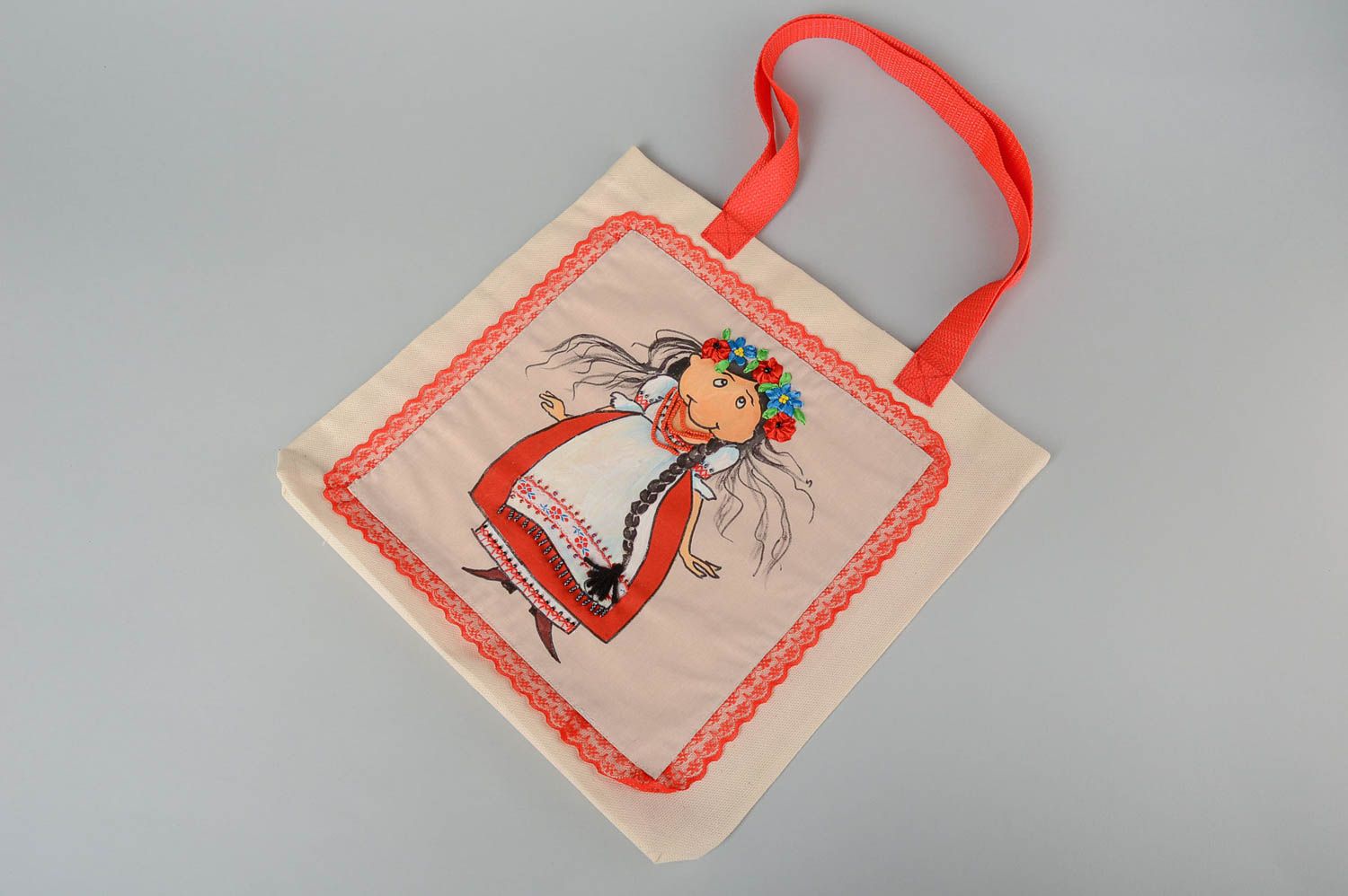 Handmade fabric bag with painting designer large bag textile handbag for women photo 2