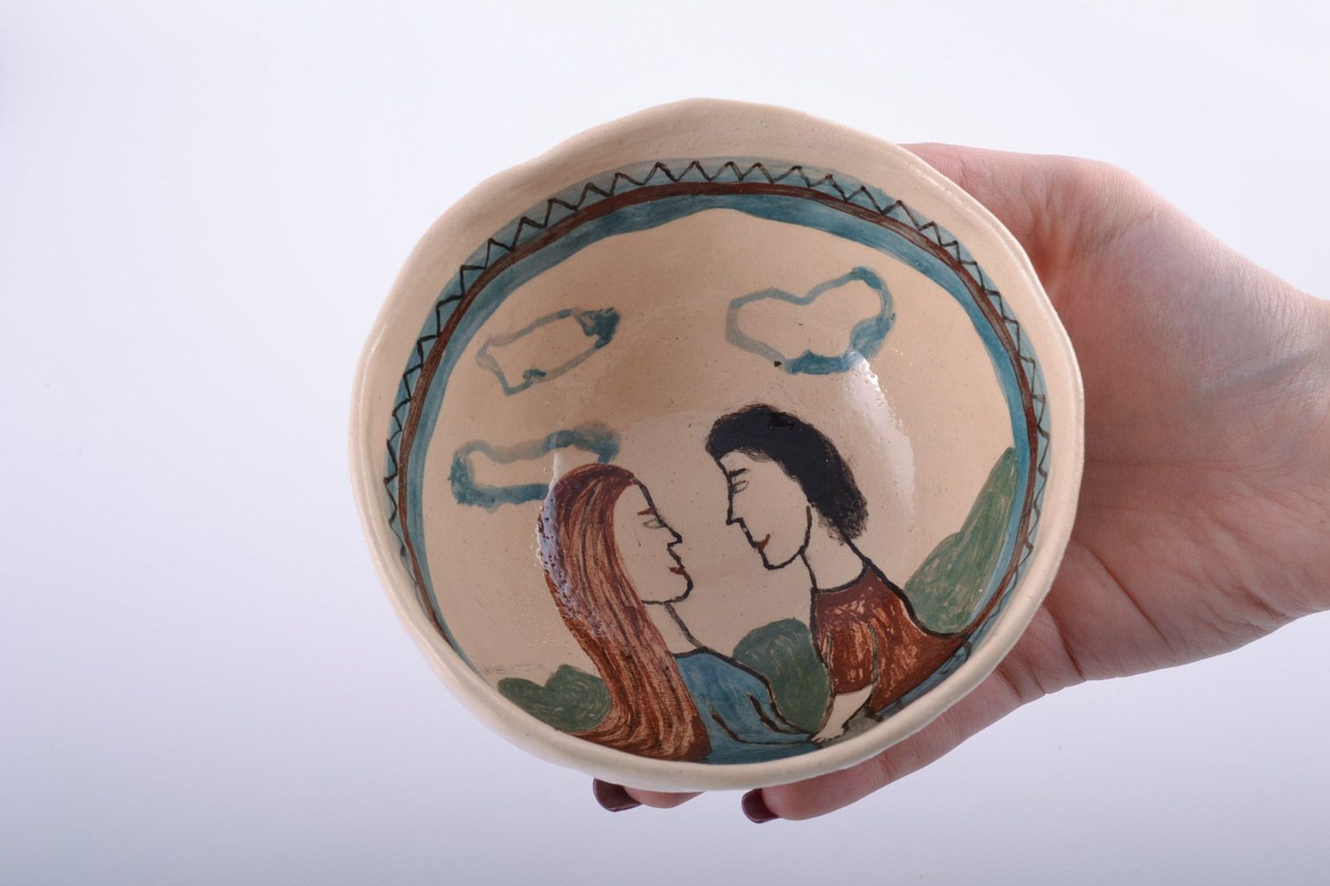 Cuenco artesanal de cerámica original pintada con engobes 0.25 l foto 2