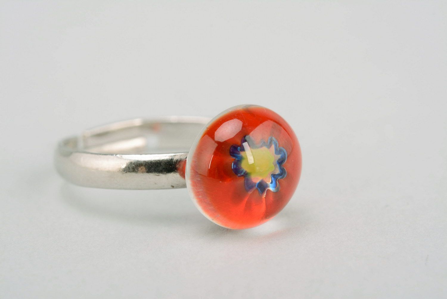 Ring made of fusing glass Flower in the glass photo 1