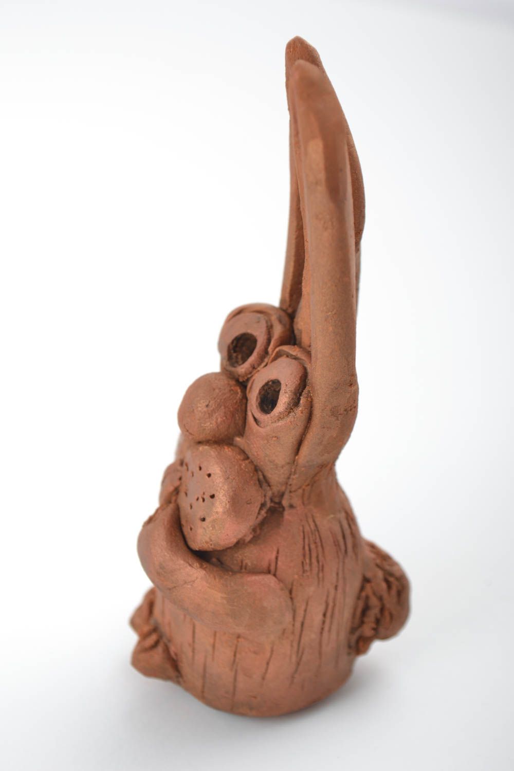 Handmade Dekofigur Hase Keramik Deko Figur aus Ton klein braun hübsch  foto 5