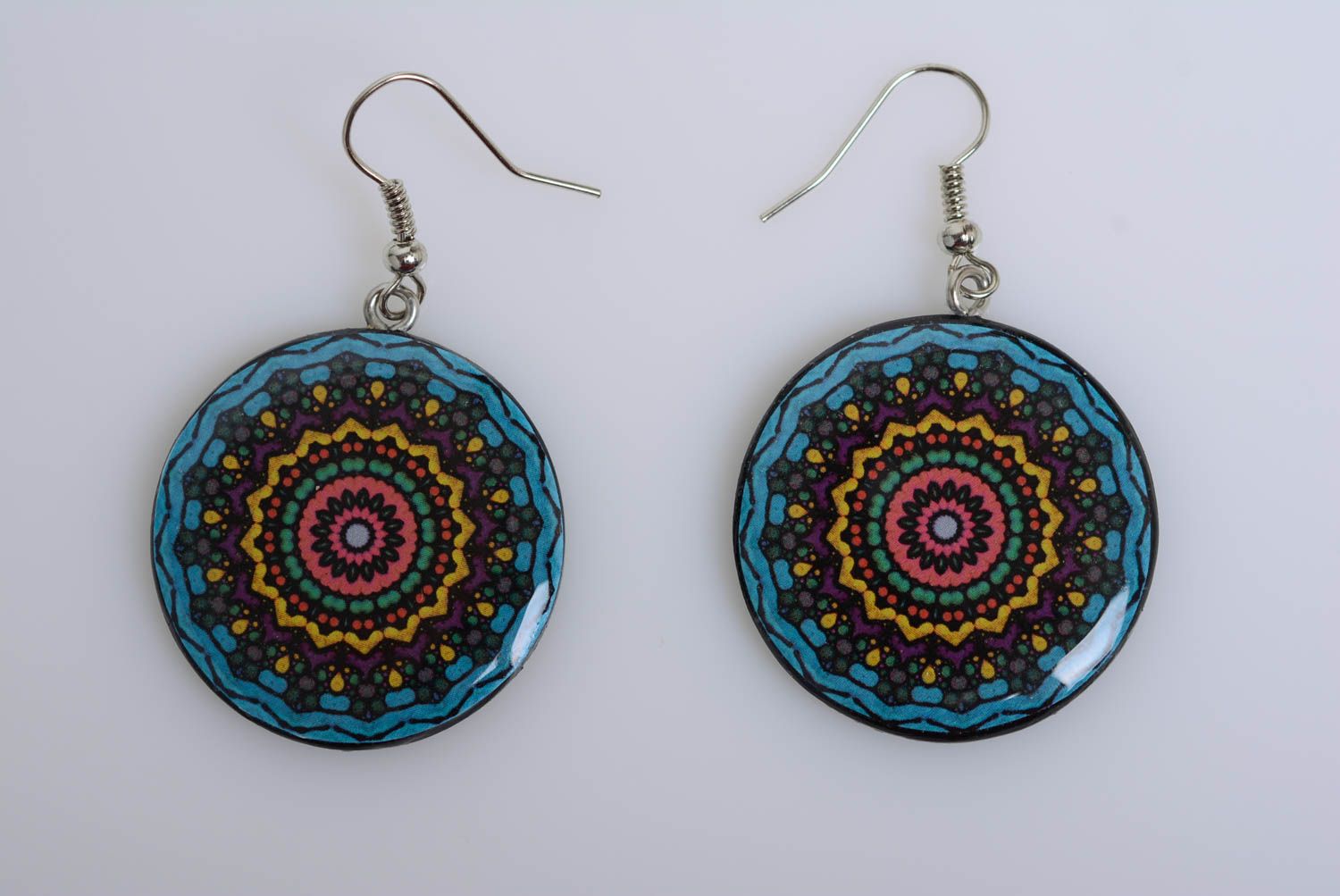 Handmade earrings with pattern bright stylish designer polymer clay accessory photo 5