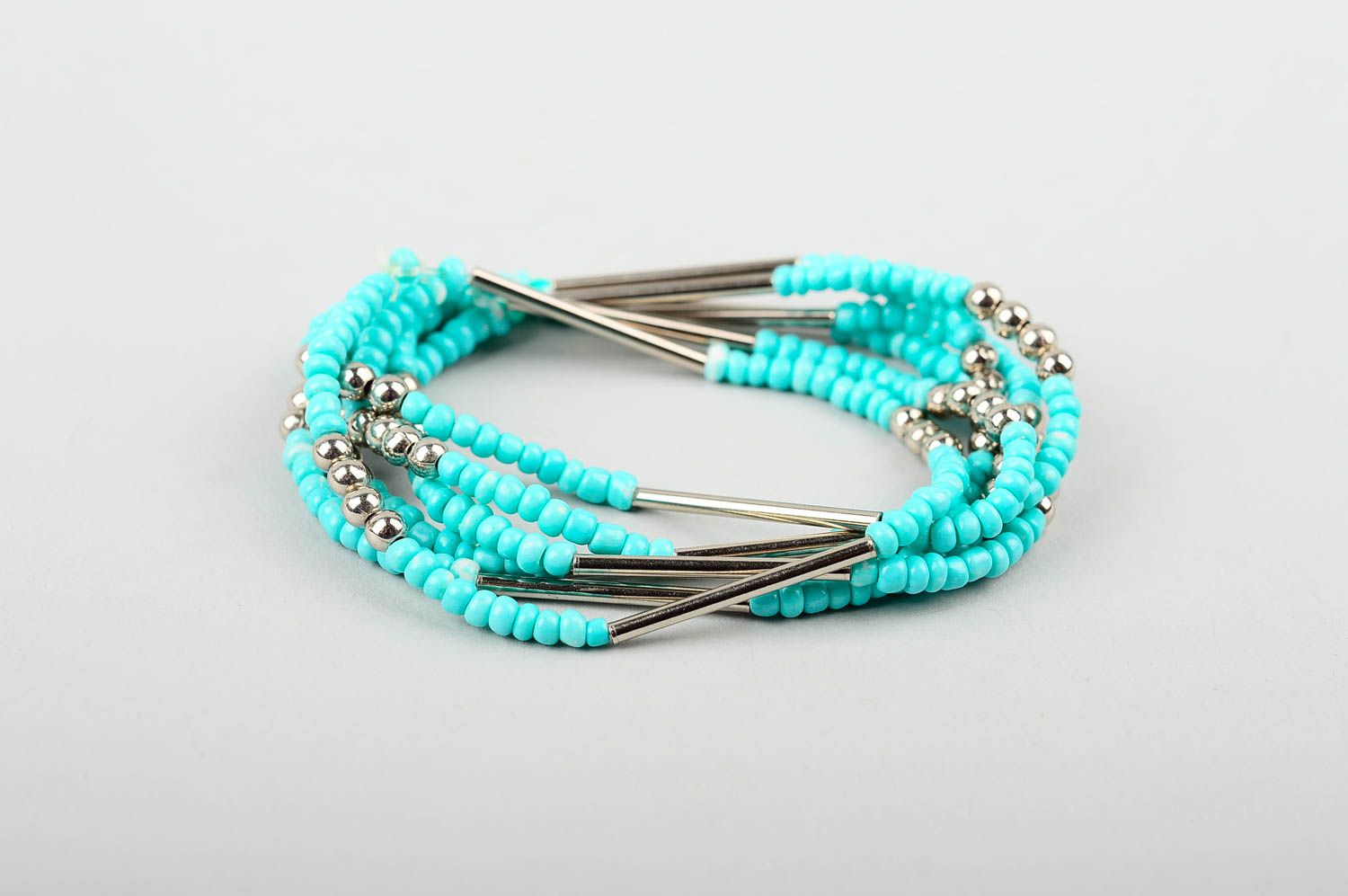 Bracelet perles de rocaille Bijou fait main turquoise multirang Cadeau femme photo 3
