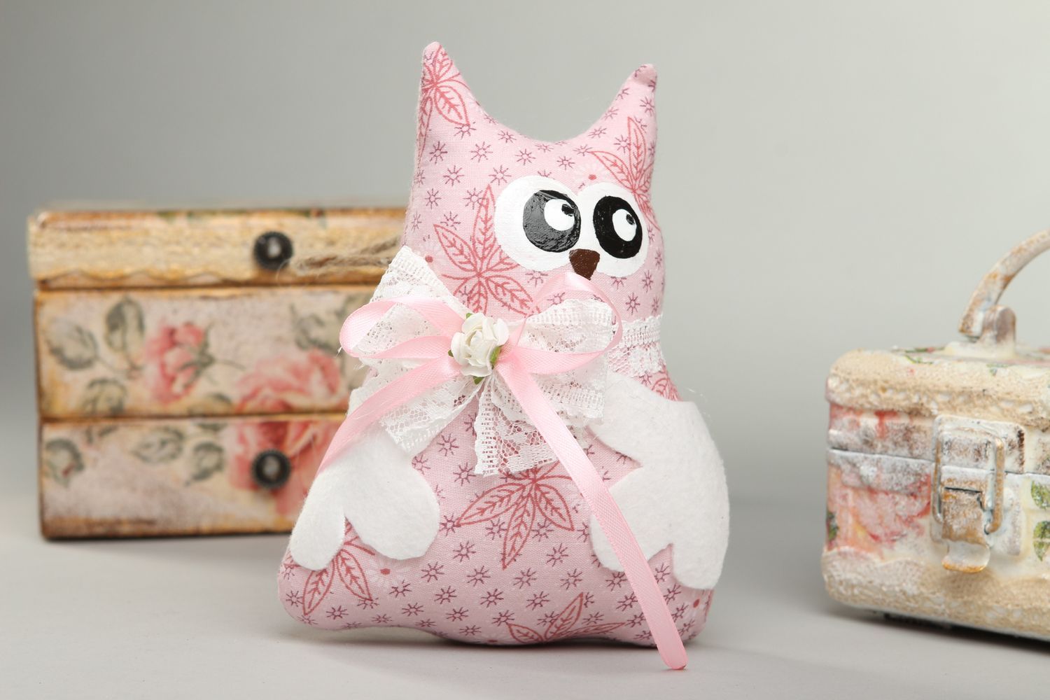 Handmade rosa schönes Kuscheltier Eule Stoff Spielzeug Geschenk für Kinder  foto 1