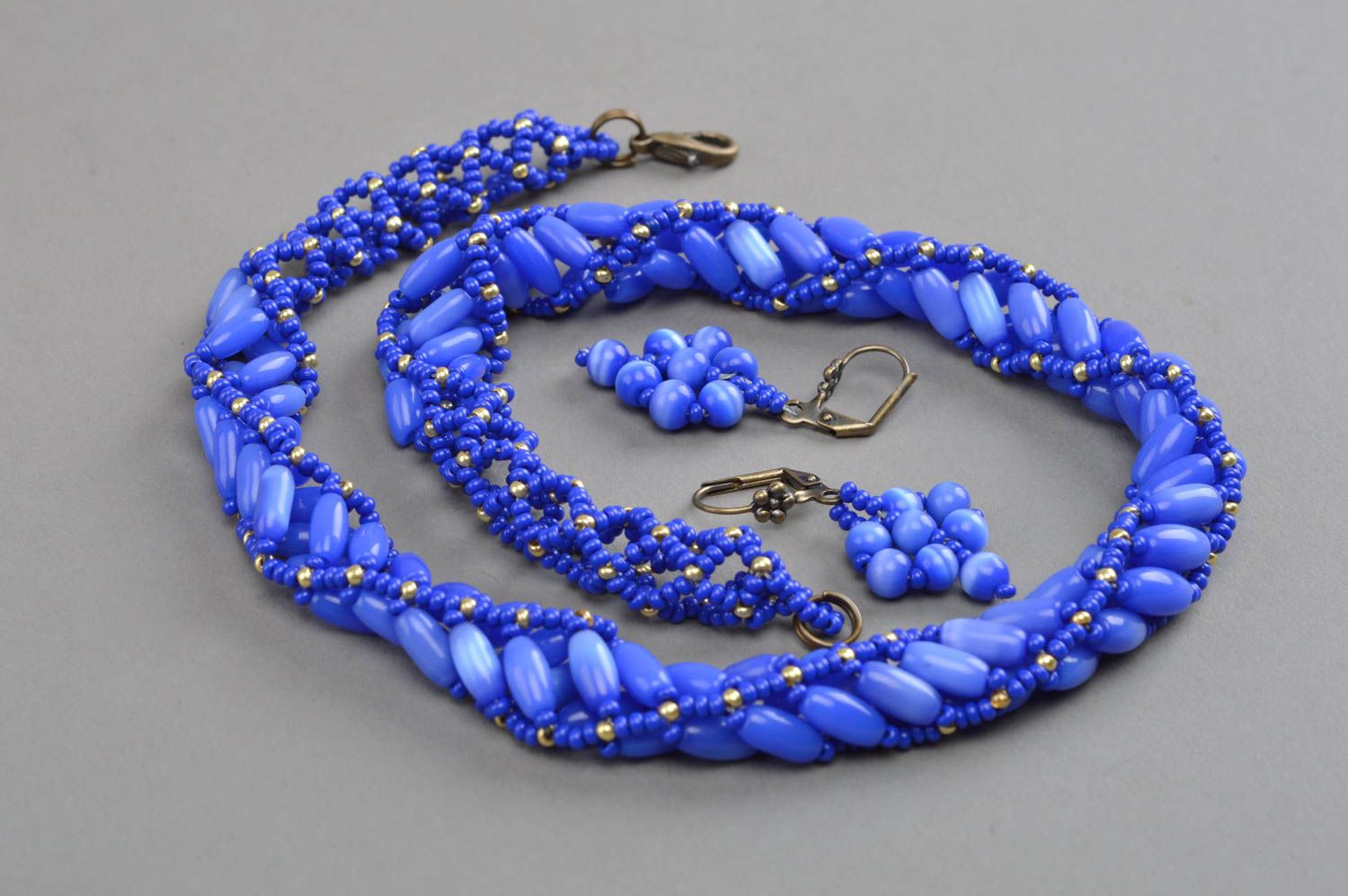 Designer Schmuckset aus echten Steinen Collier und Ohrringe in Blau handmade foto 3