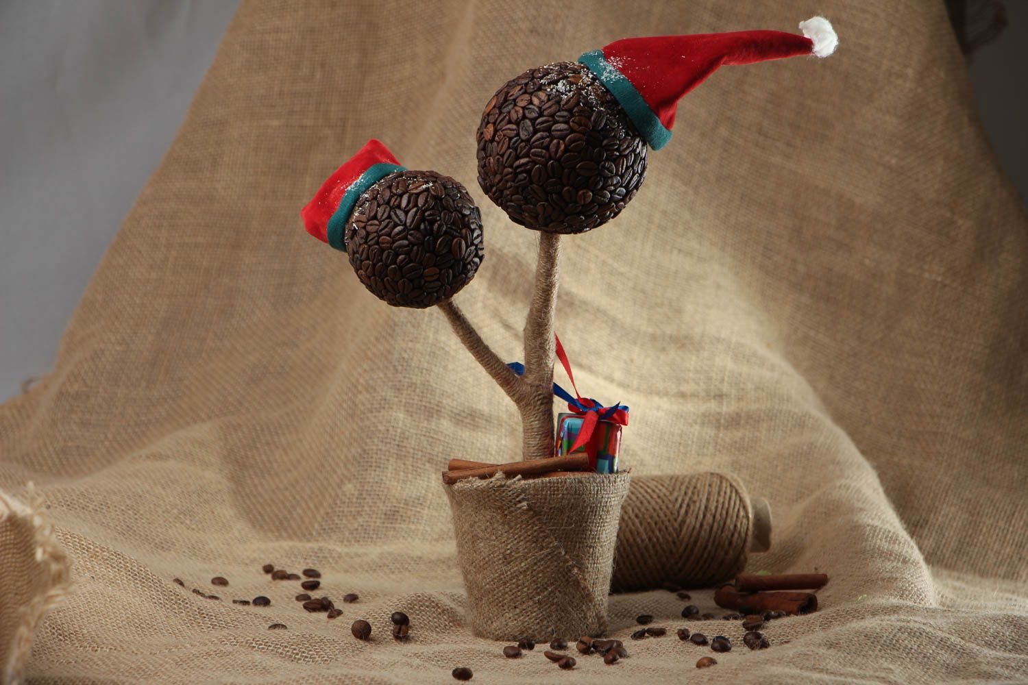Topiario albero decorativo fatto a mano di grani caffè alberello della felicità foto 5