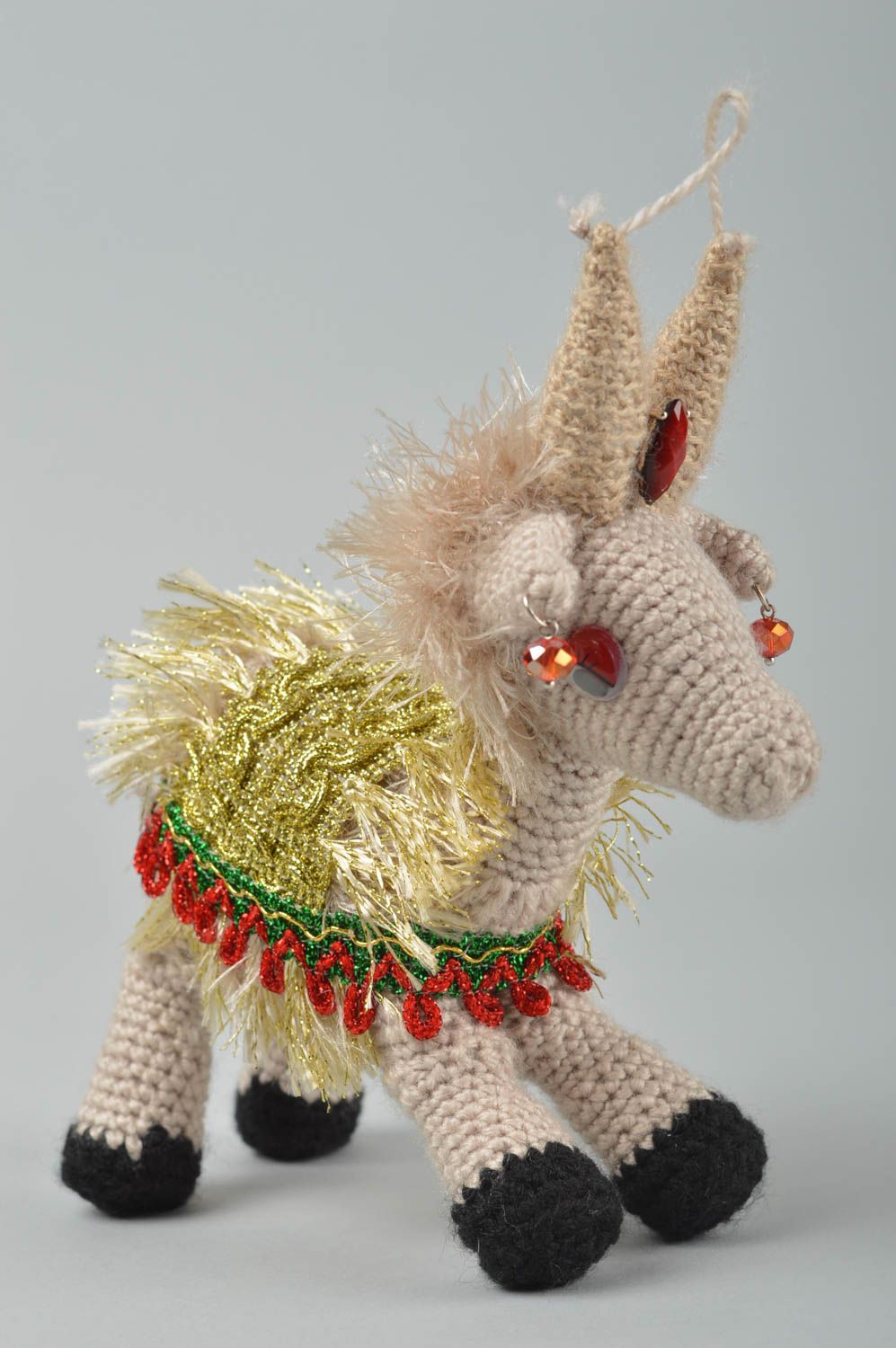 Jouet tricoté Peluche faite main chèvre mignonne en coton Cadeau enfant décor photo 2
