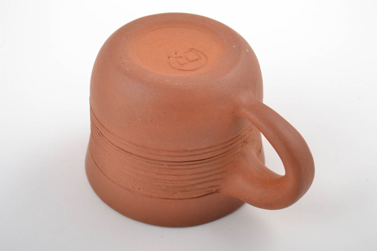 5 oz terracotta clay Mexican style coffee cup with handle and no pattern photo 4