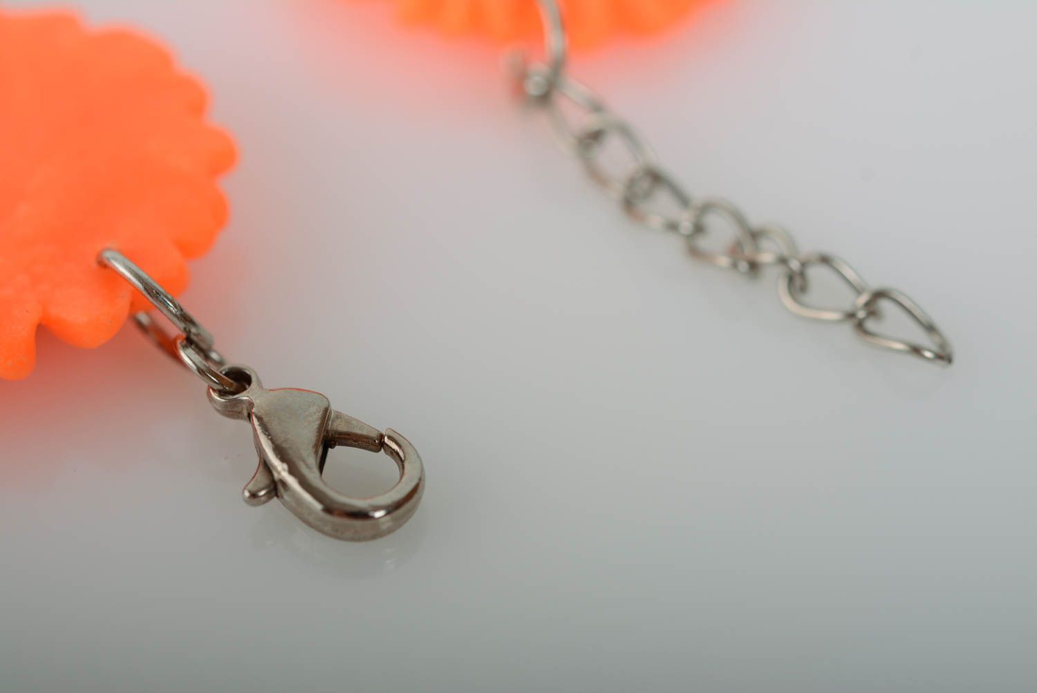Bright orange handmade designer polymer clay flower bracelet  photo 3