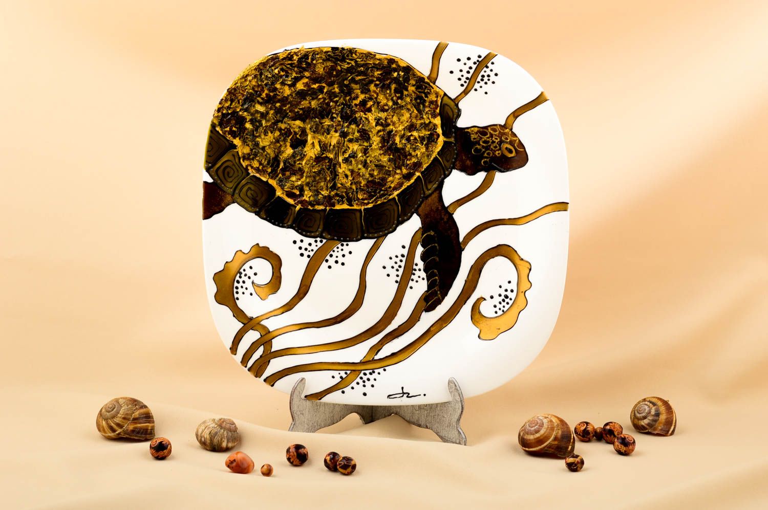 Декоративная тарелка handmade красивая тарелка Черепаха подарочная тарелка фото 1