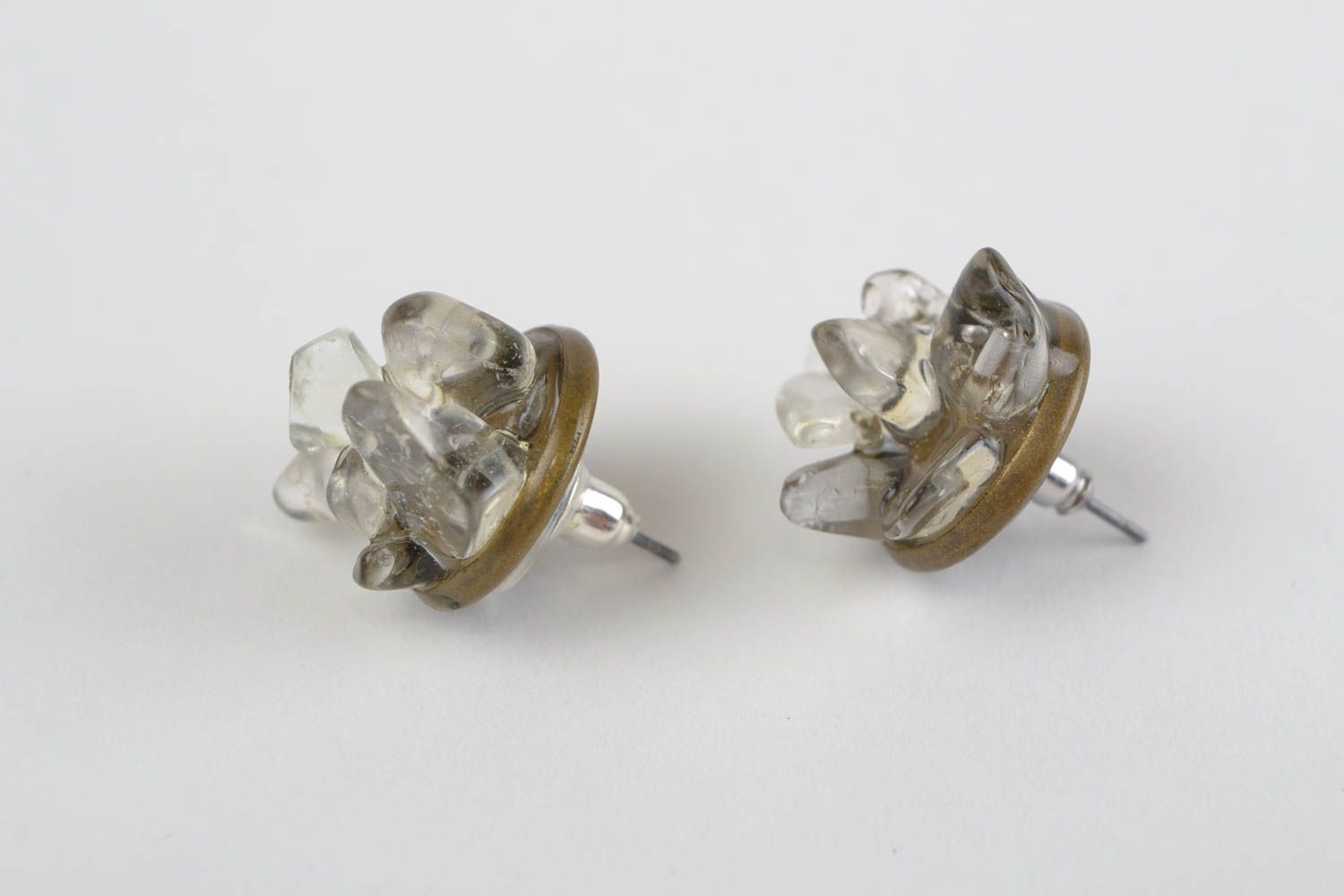 Boucles d'oreilles puces Bijoux fait main Cadeau pour femme cristal de roche photo 9
