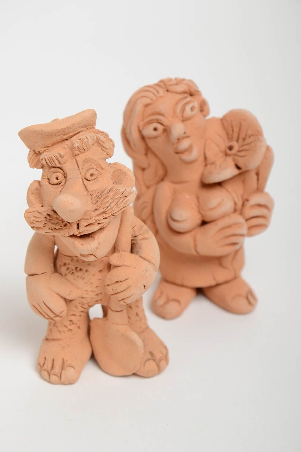 Set of 2 handmade funny small designer ceramic figurines Couple photo 5