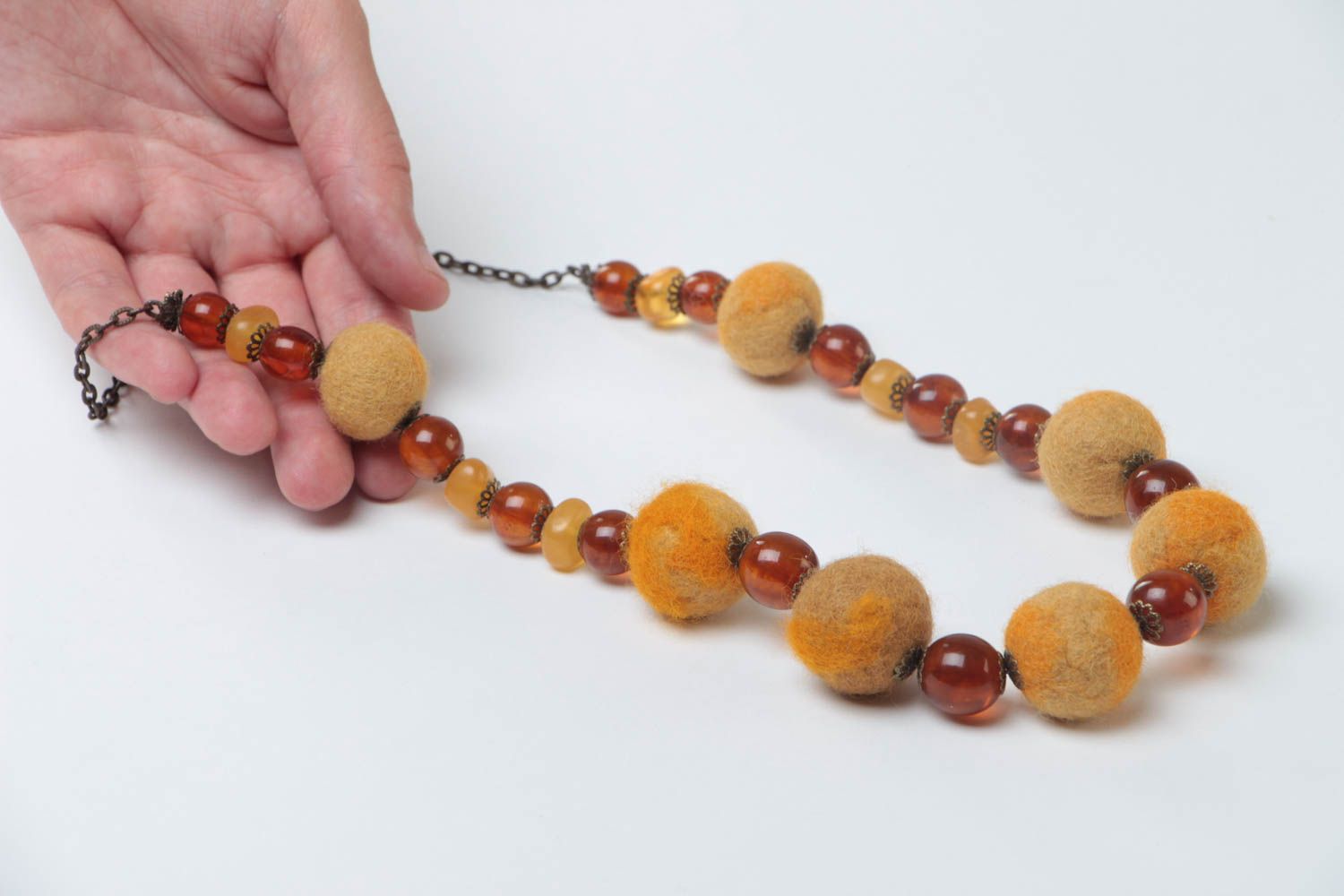 Handmade stylish woolen necklace beaded necklace amber necklace present for her photo 5