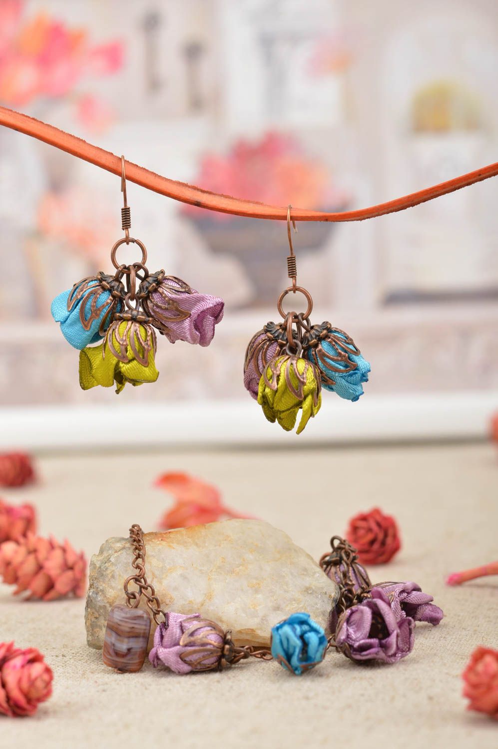 Bright handmade jewelry set stylish interesting accessories flower cute jewelry photo 1