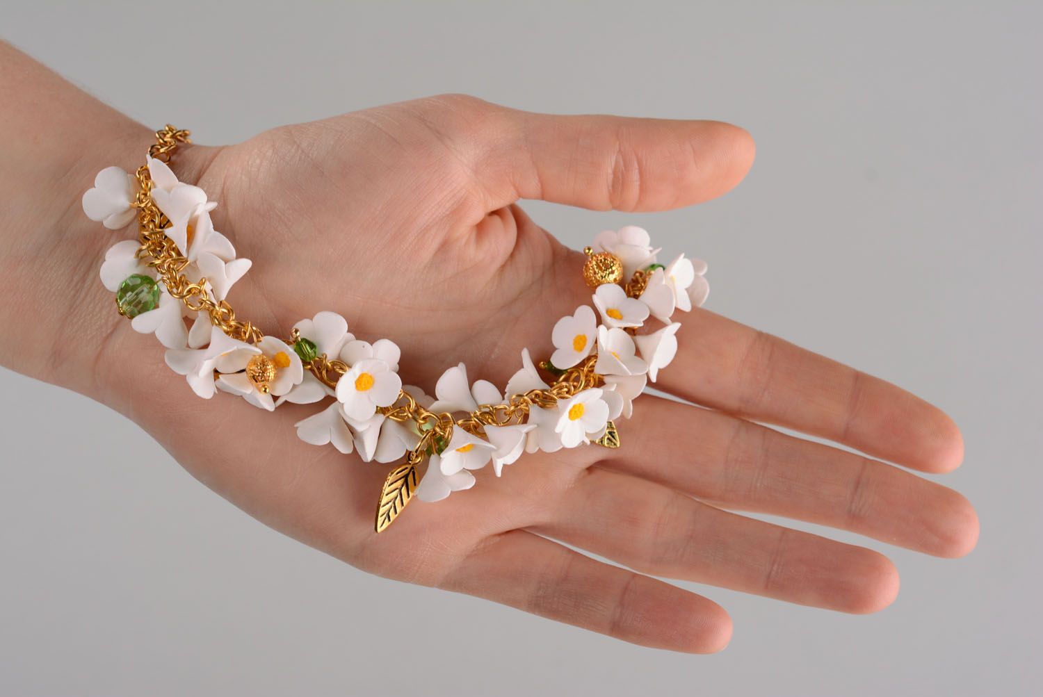 Bracelet fleurs en pâte polymère Lilas blanc  photo 6