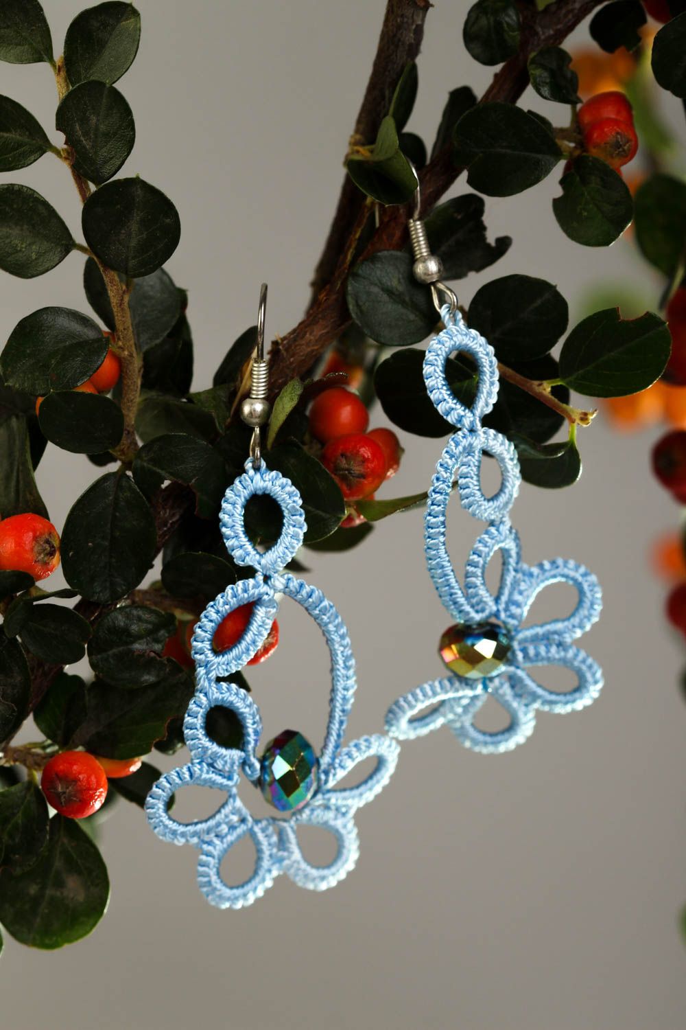 Stylish handmade tatting earrings unusual woven earrings beautiful jewellery photo 1