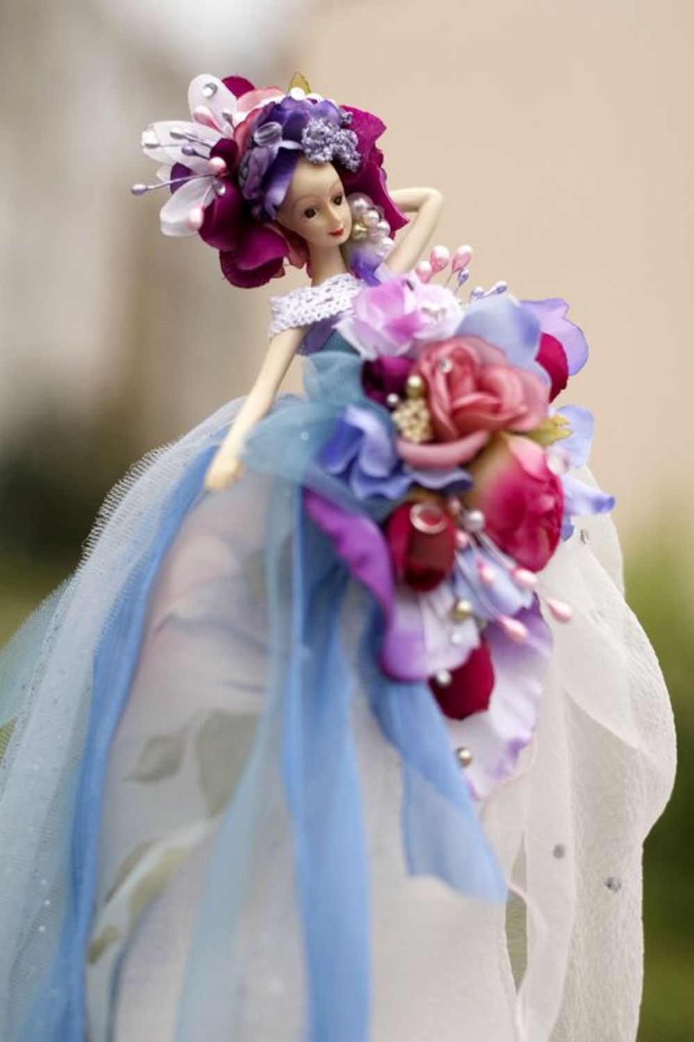 Porcelain wedding doll with flowers photo 4