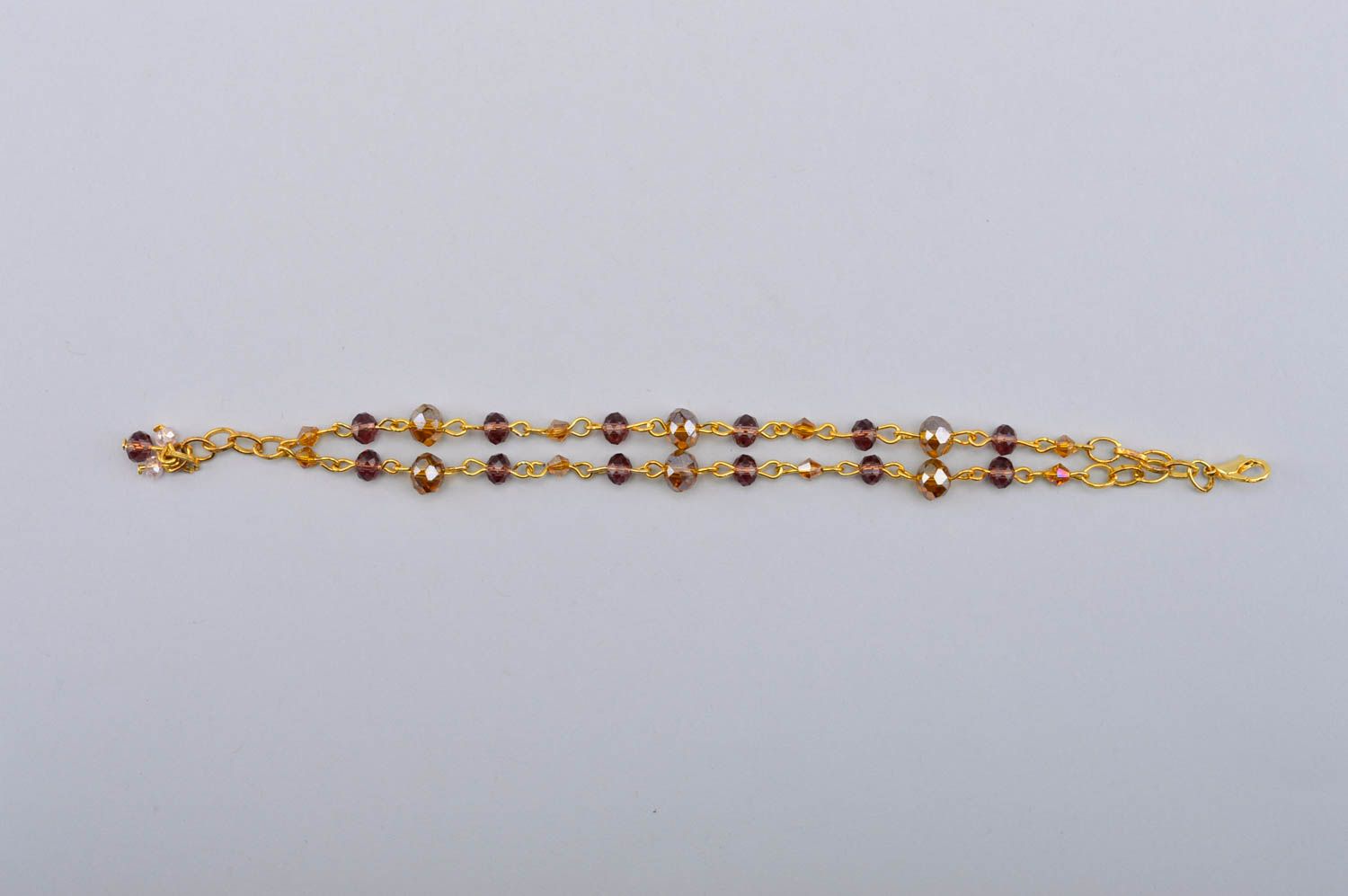 Golden color two layers chain bracelet with golden color beads photo 5