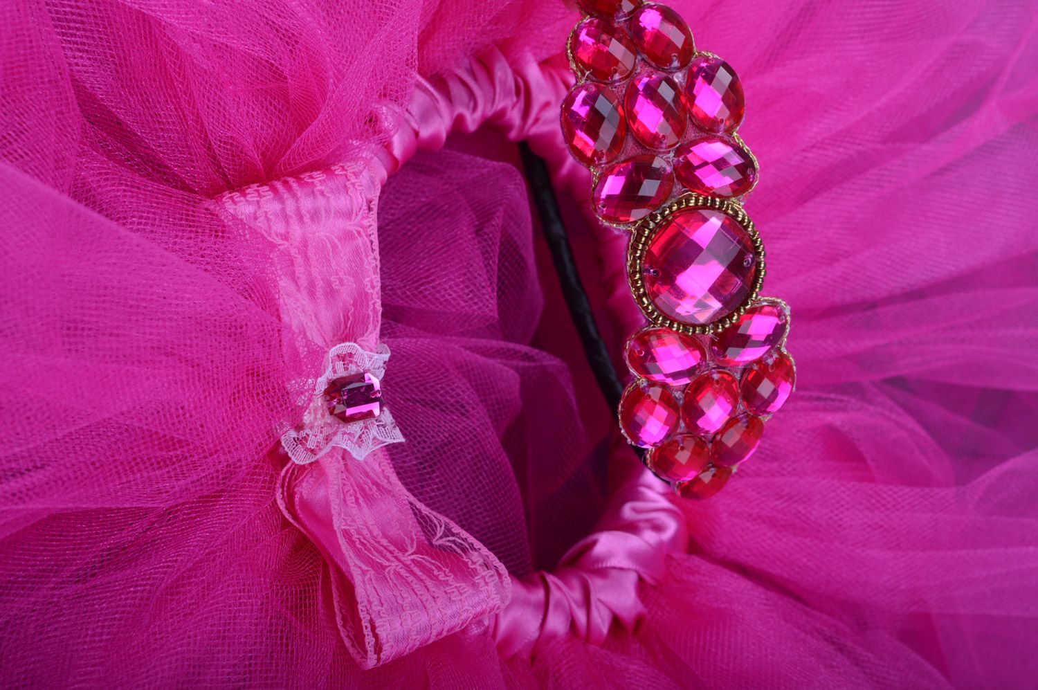 Conjunto de accesorios para bailes artesanal falda infantil tutú y diadema para el pelo de color frambuesa foto 4