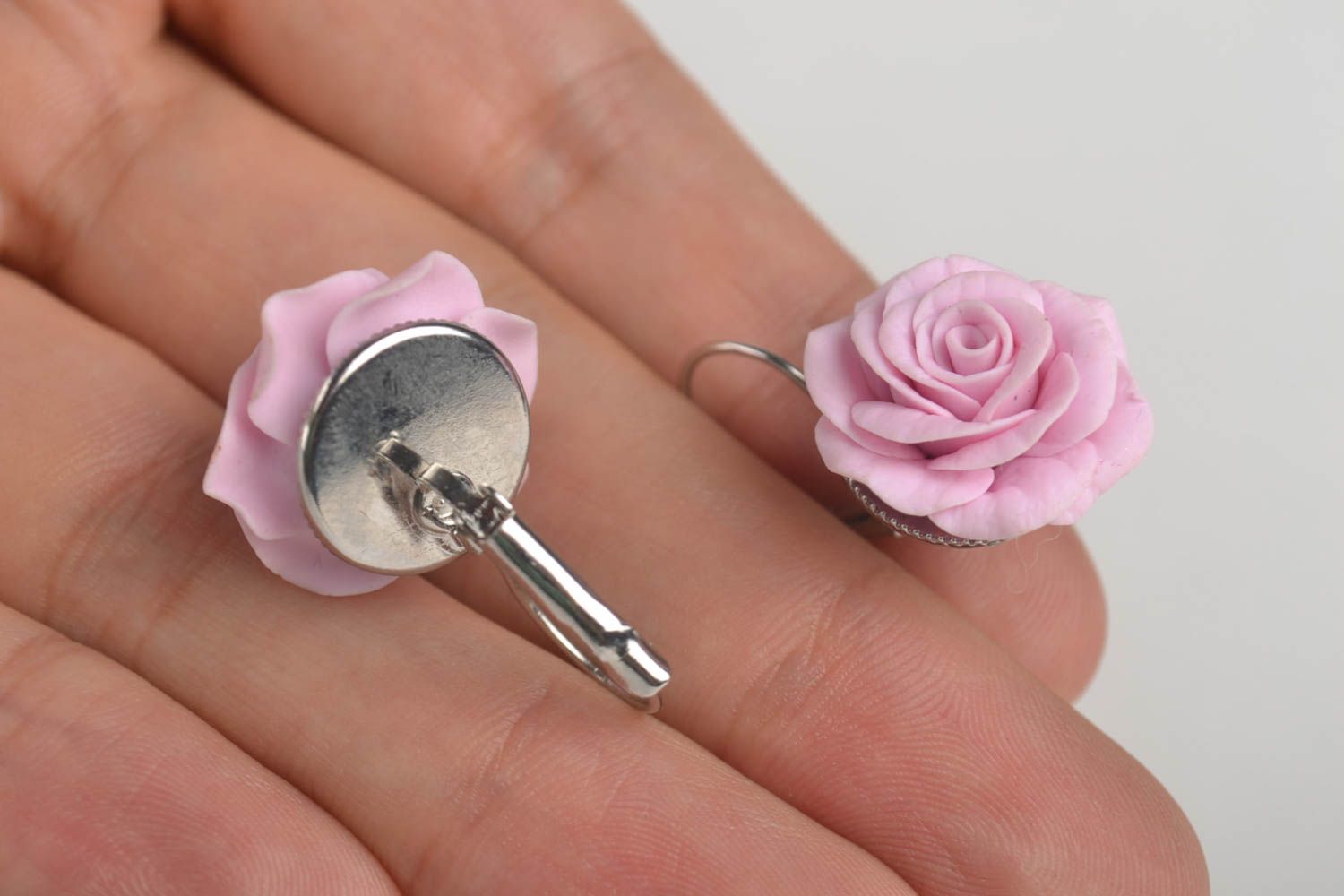Boucles d'oreilles fleurs roses Bijou fait main en pâte polymère Cadeau femme photo 5